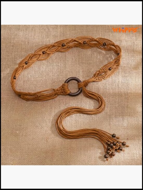 Boho Braided Western Belt with Hand-Woven Wax Rope Tassel main image 7